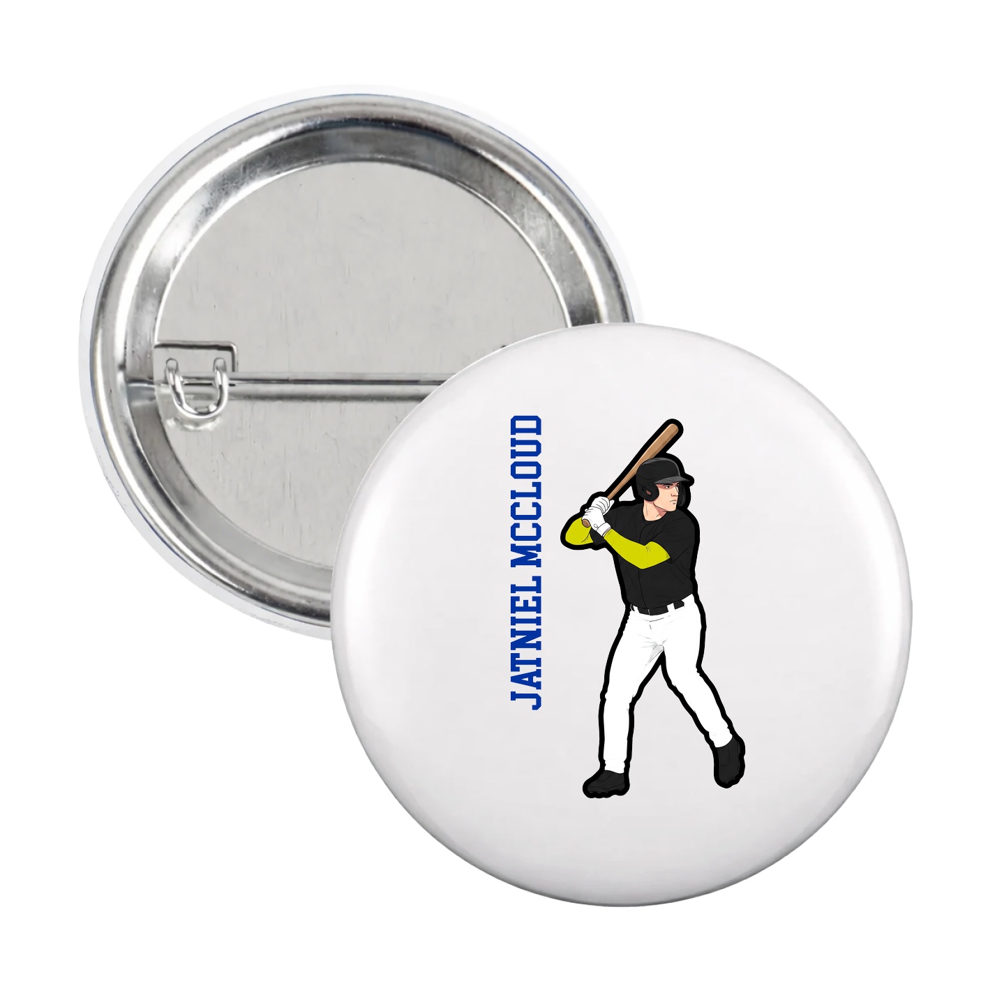 Game Day Button — Name Vertical in White