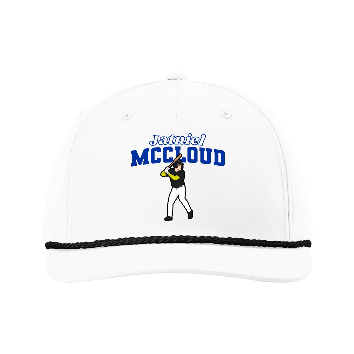 Five-Panel Classic Rope Cap — Name Arch in White