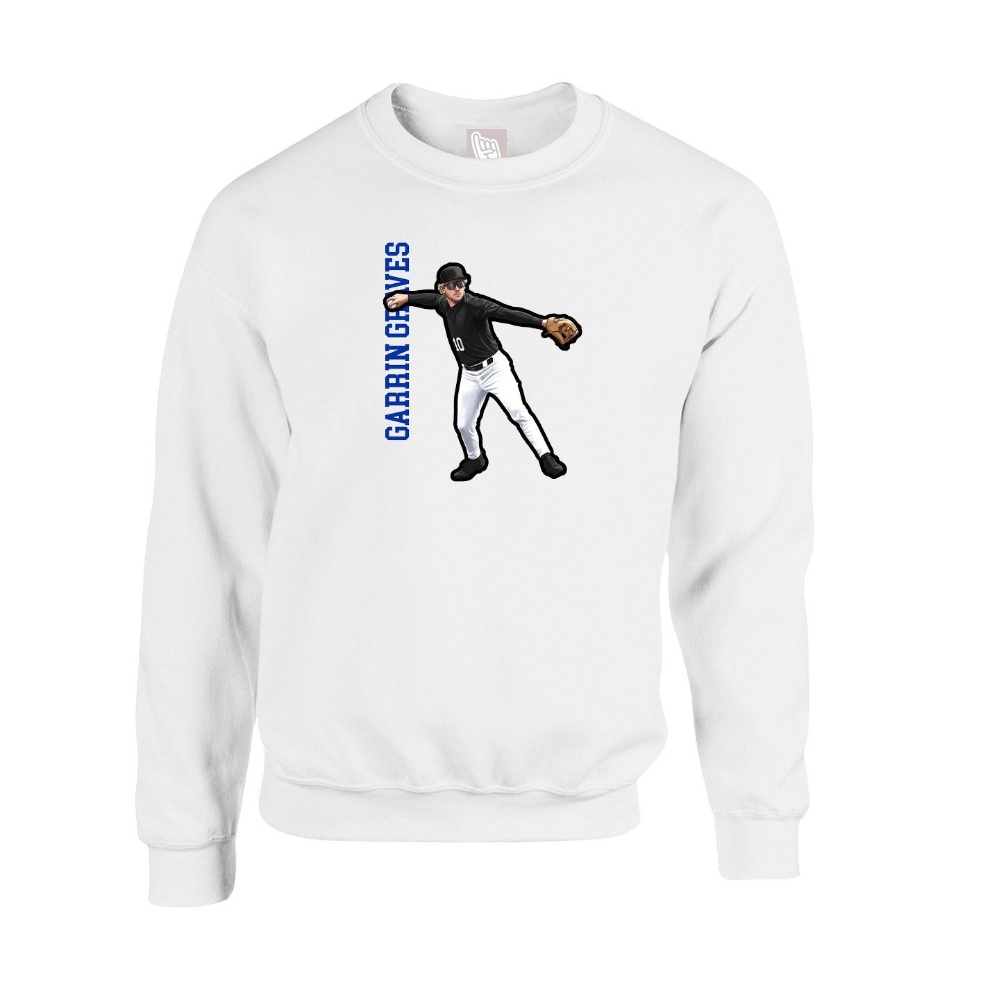 Fleece Crew — Name Vertical in White