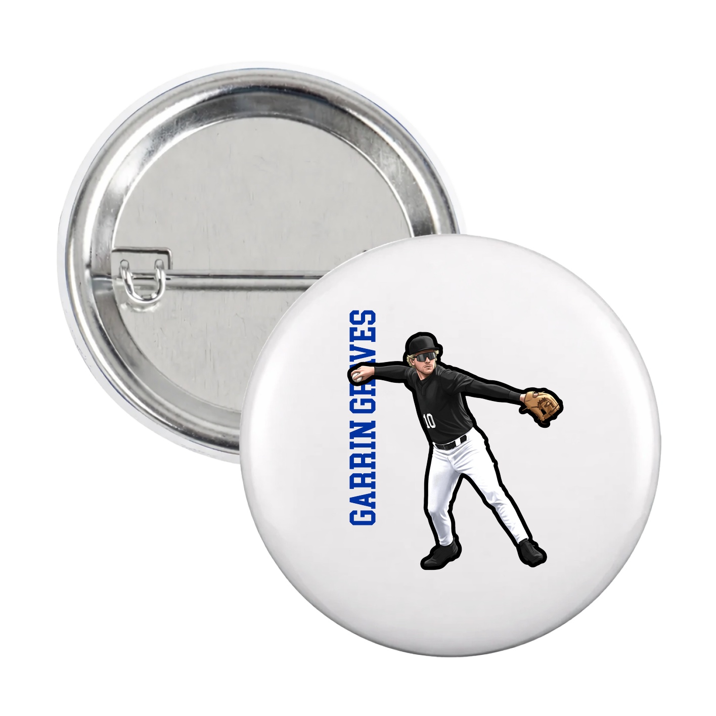 Game Day Button — Name Vertical in White