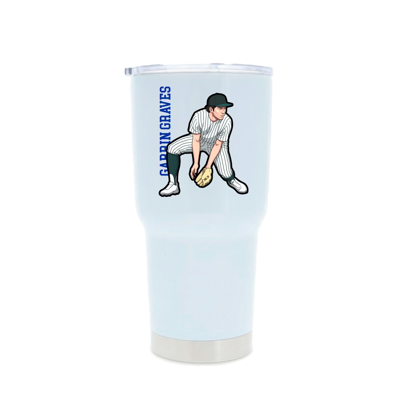 30oz Stainless Steel Tumbler — Name Vertical in White