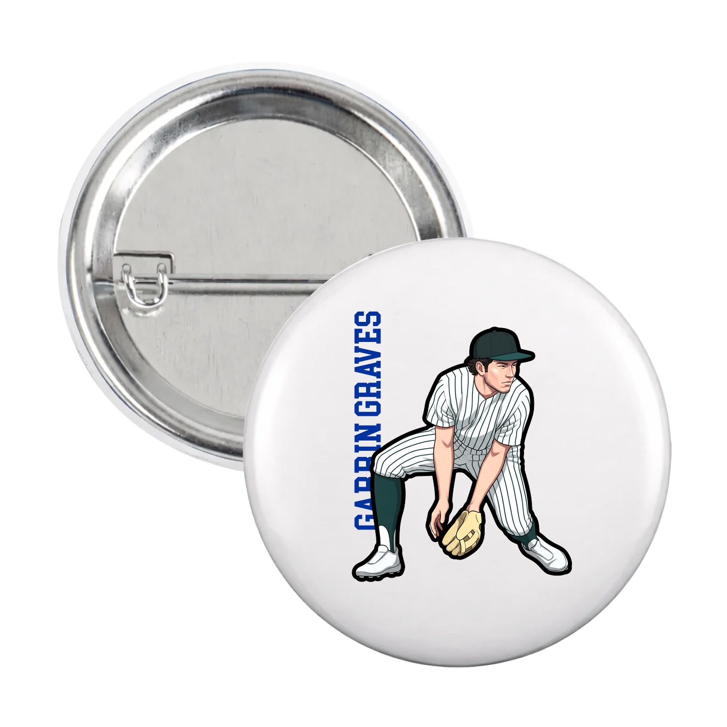 Game Day Button — Name Vertical in White
