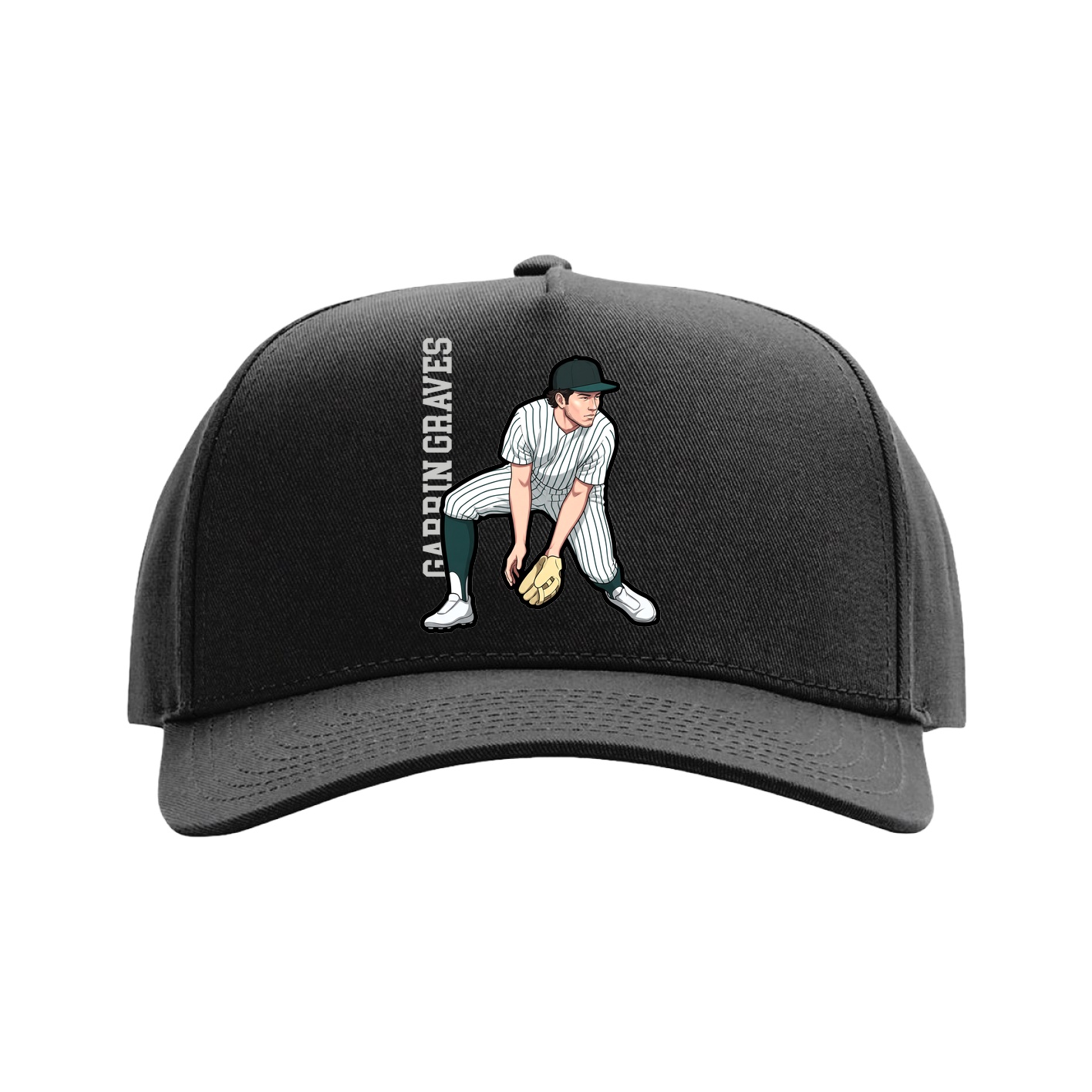 Full Fabric Five-Panel Champ Cap — Name Vertical in Black