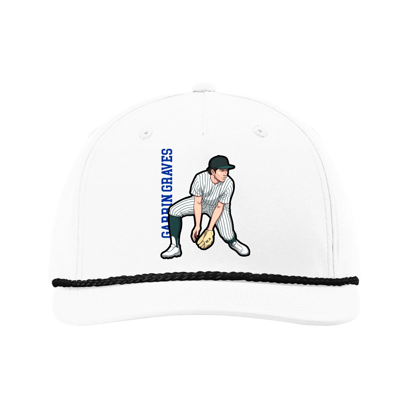 Five-Panel Classic Rope Cap — Name Vertical in White