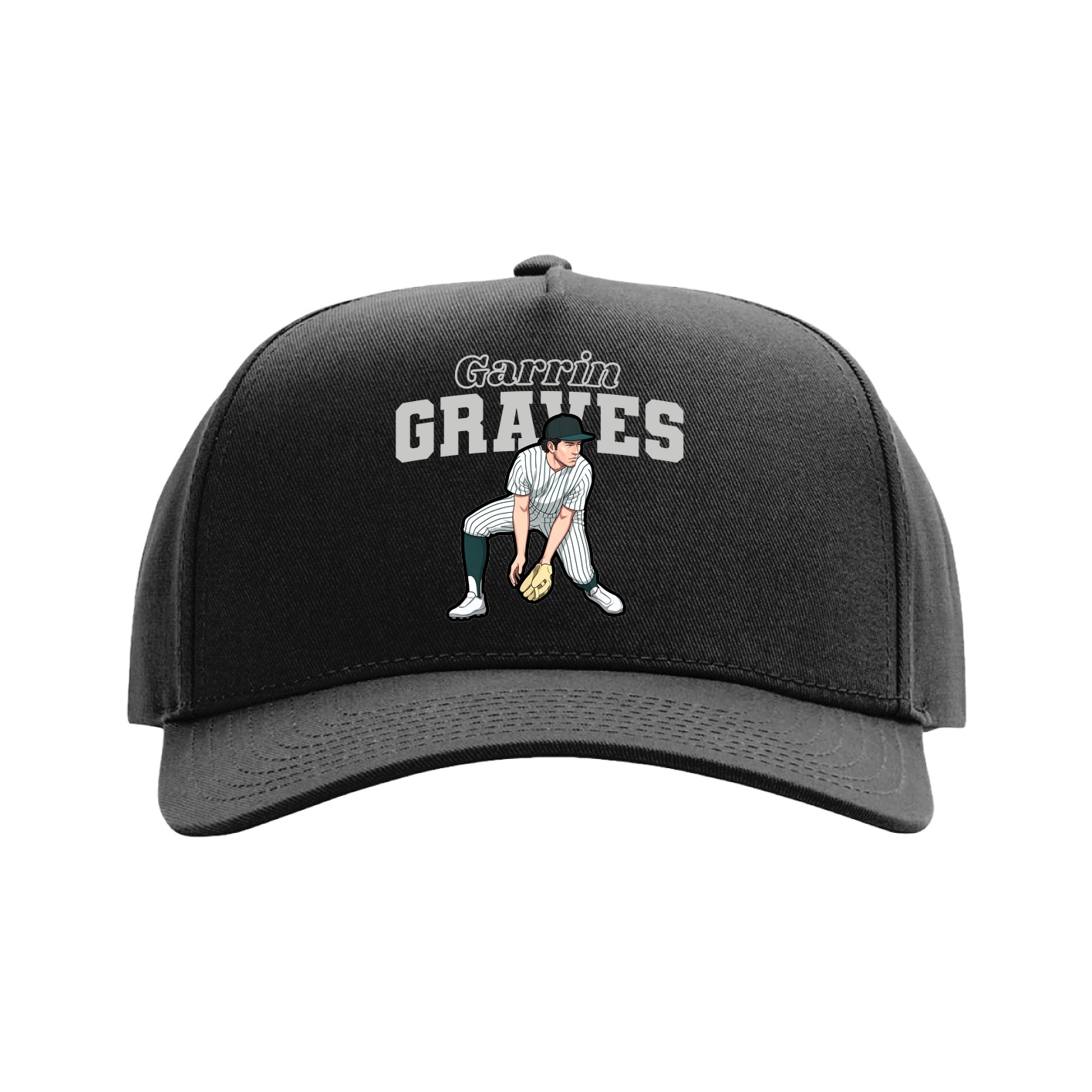 Full Fabric Five-Panel Champ Cap — Name Arch in Black
