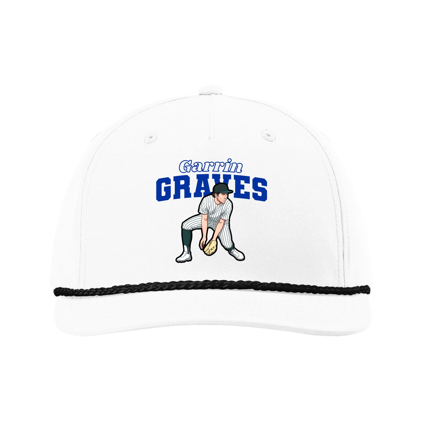 Five-Panel Classic Rope Cap — Name Arch in White