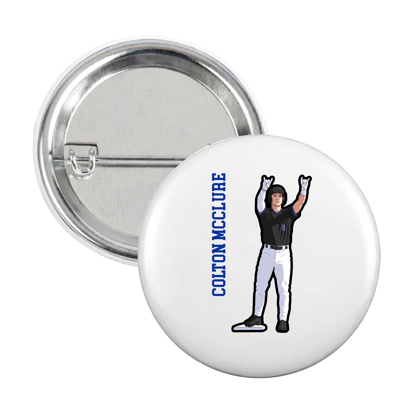 Game Day Button — Name Vertical in White