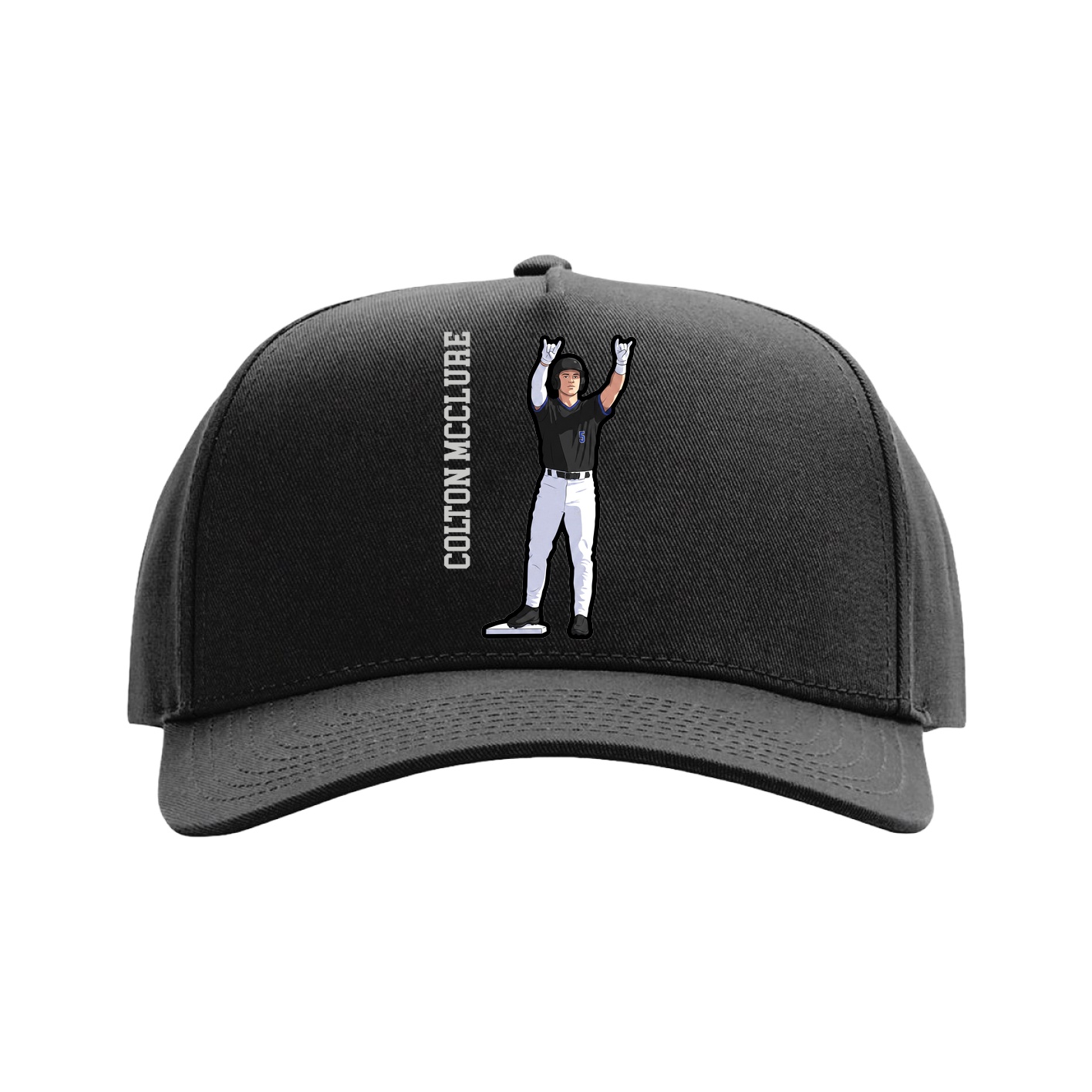 Full Fabric Five-Panel Champ Cap — Name Vertical in Black