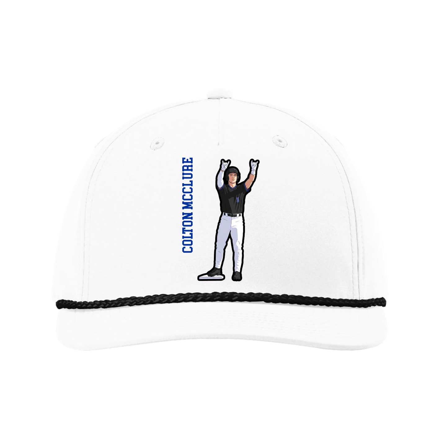 Five-Panel Classic Rope Cap — Name Vertical in White