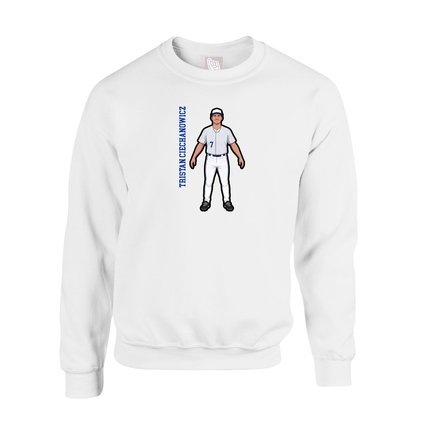 Fleece Crew — Name Vertical in White