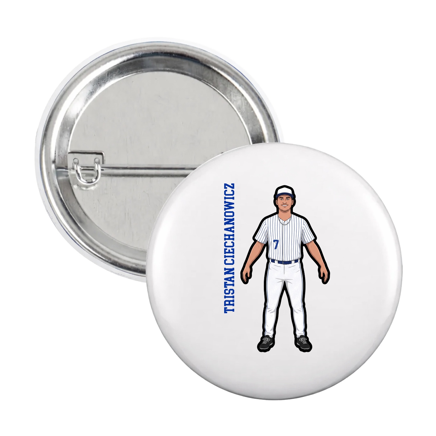 Game Day Button — Name Vertical in White