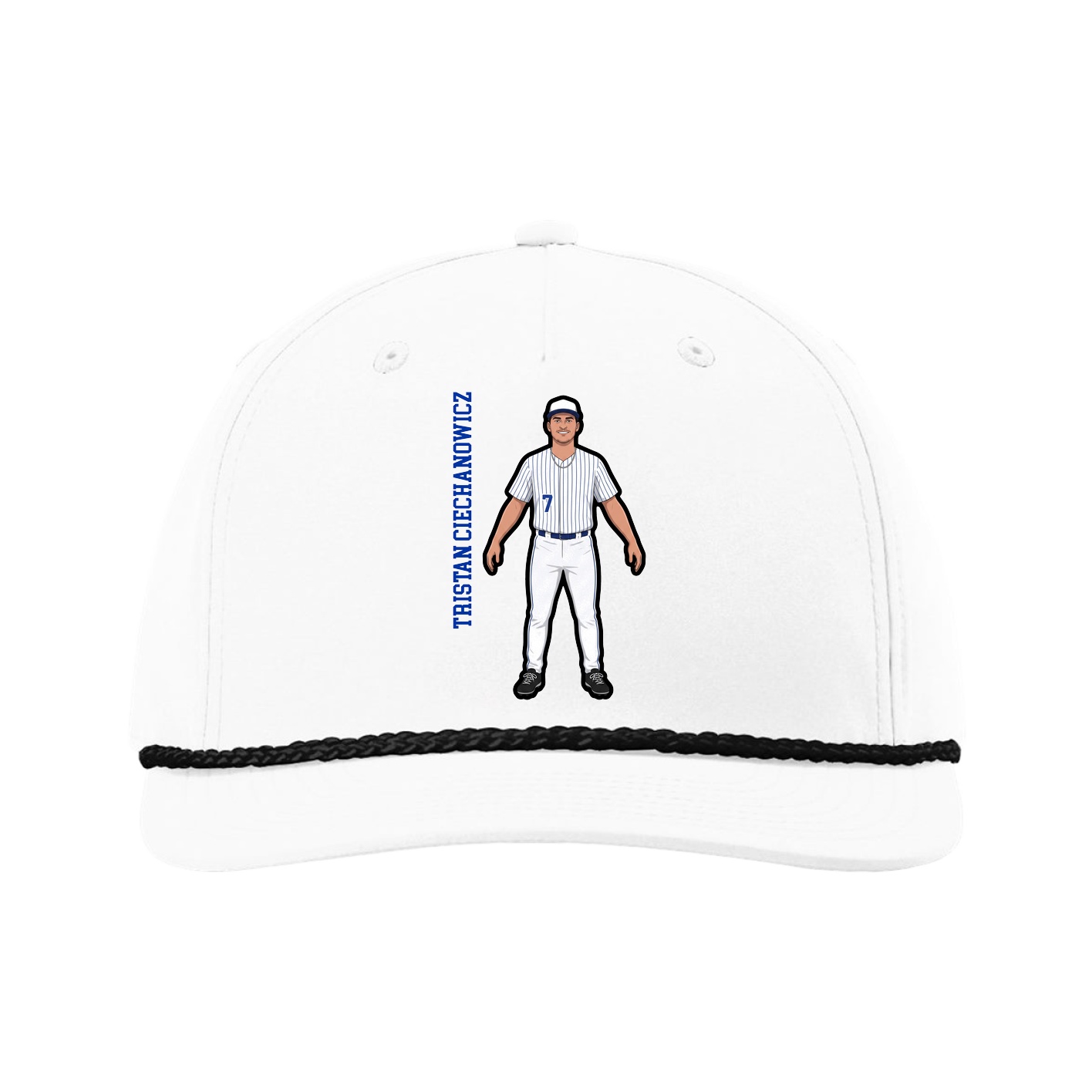Five-Panel Classic Rope Cap — Name Vertical in White