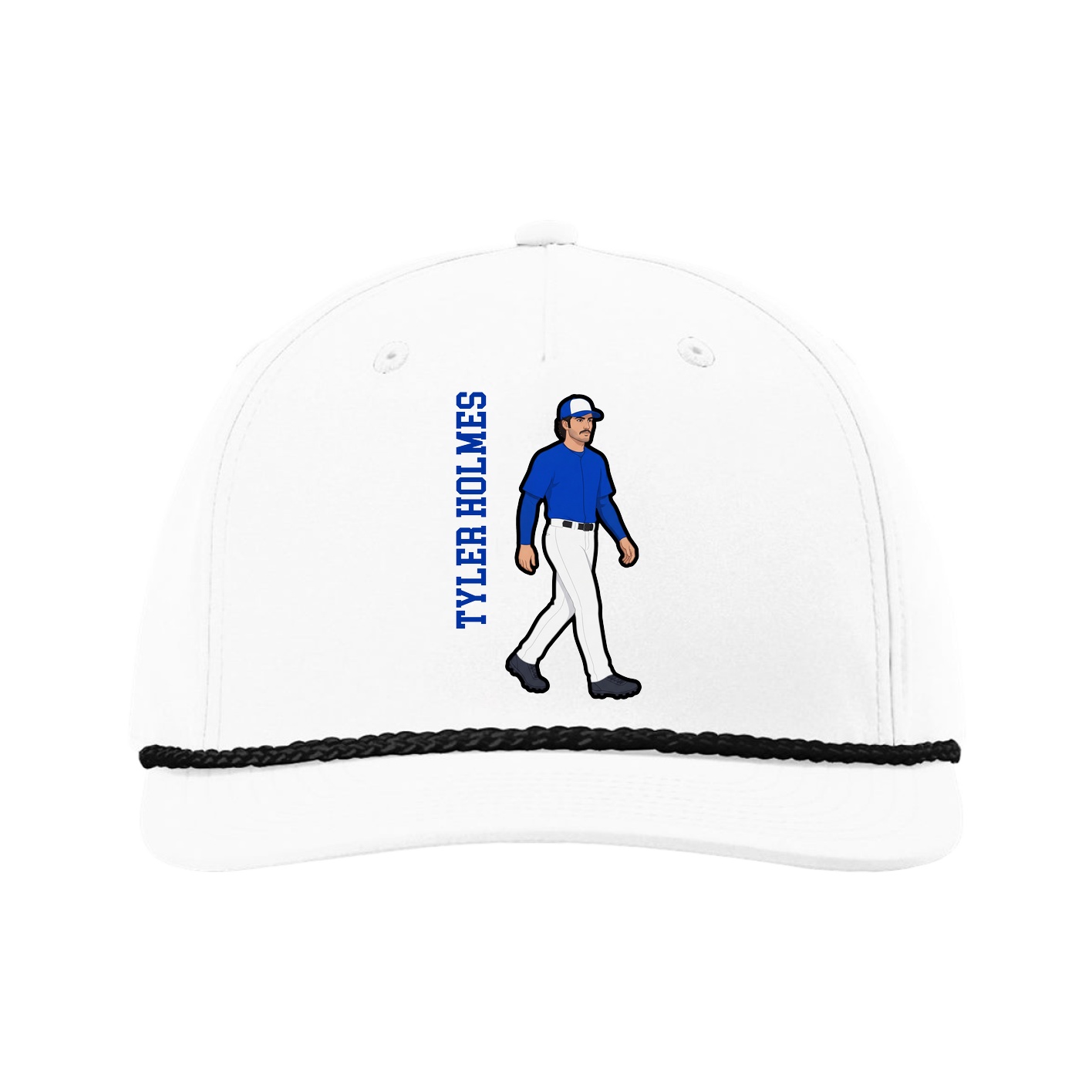 Five-Panel Classic Rope Cap — Name Vertical in White