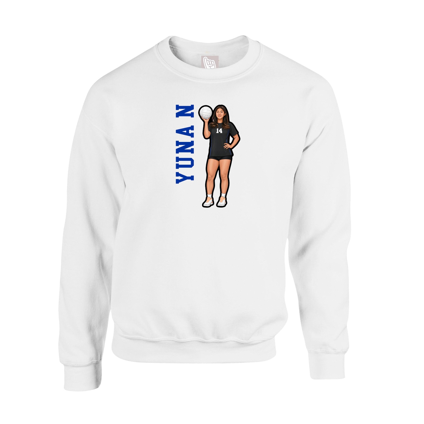 Fleece Crew — Name Vertical in White