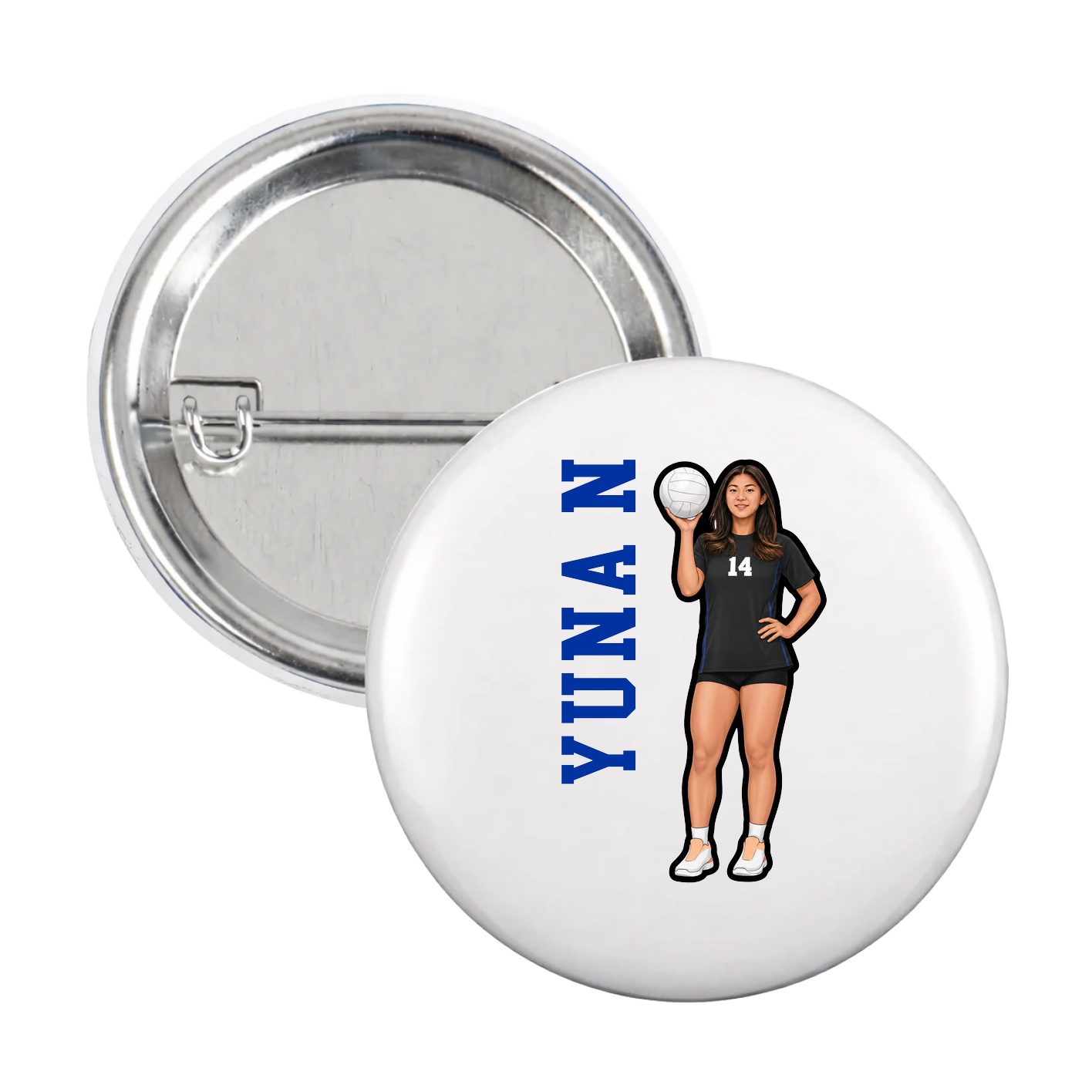 Game Day Button — Name Vertical in White