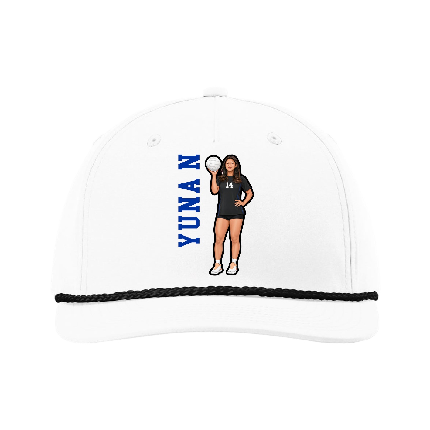 Five-Panel Classic Rope Cap — Name Vertical in White