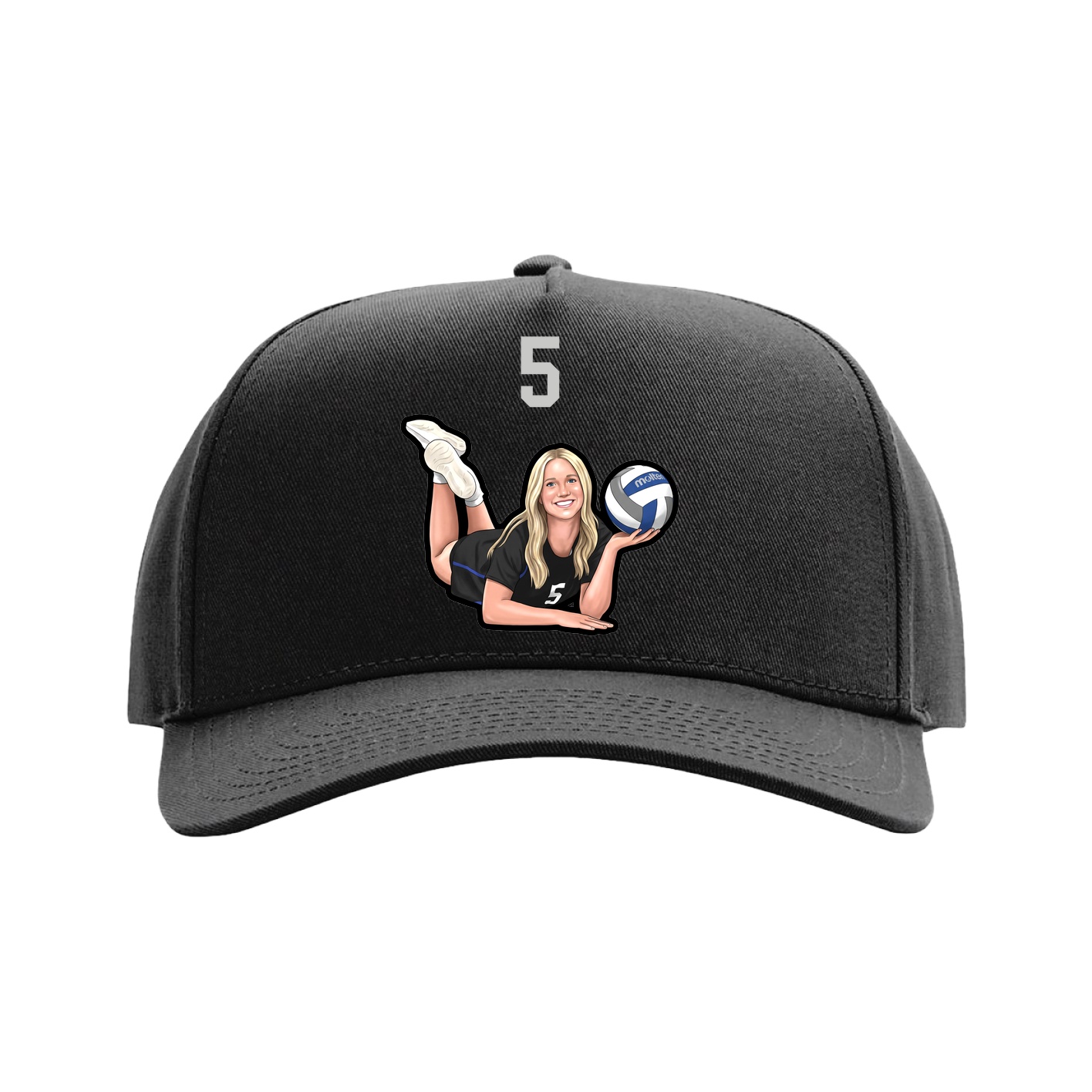 Full Fabric Five-Panel Champ Cap — Number Top in Black