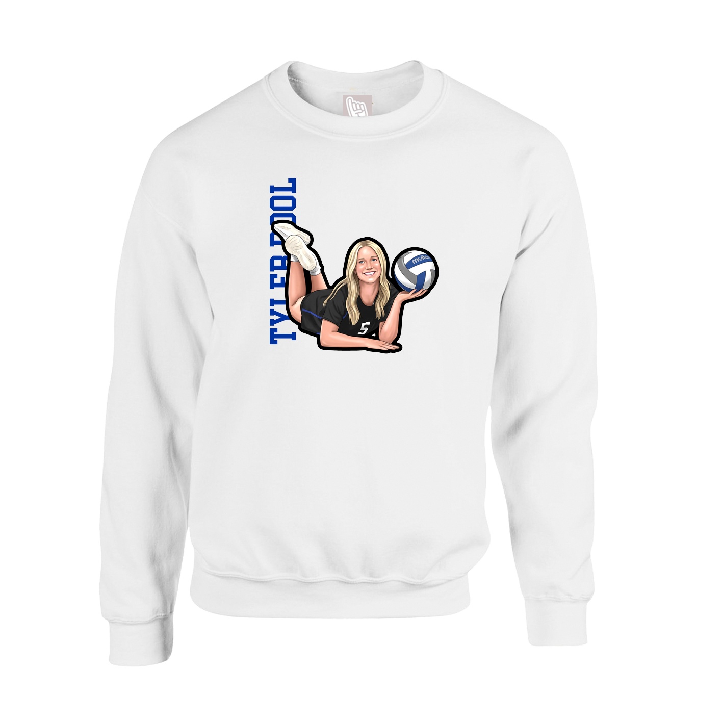 Fleece Crew — Name Vertical in White