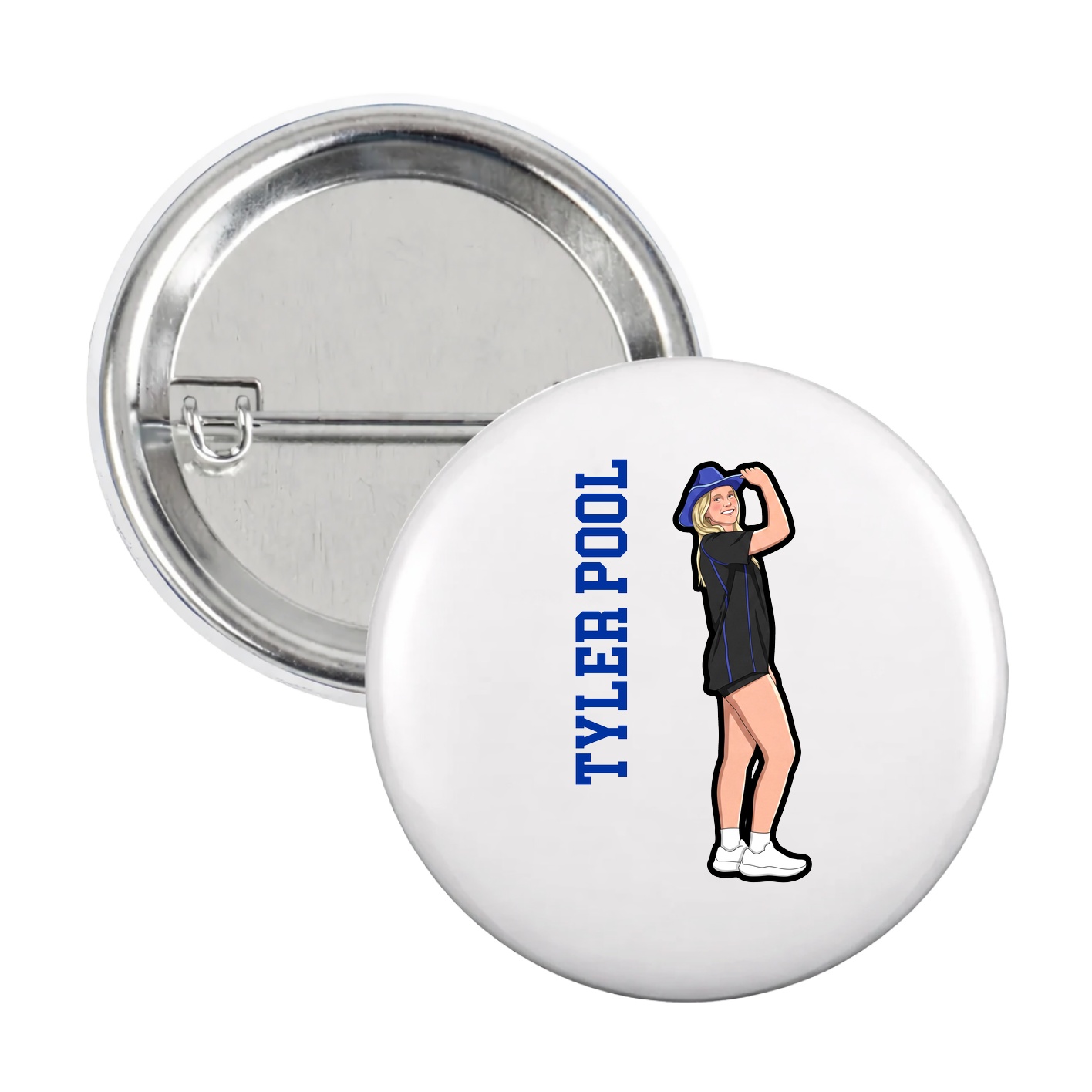 Game Day Button — Name Vertical in White