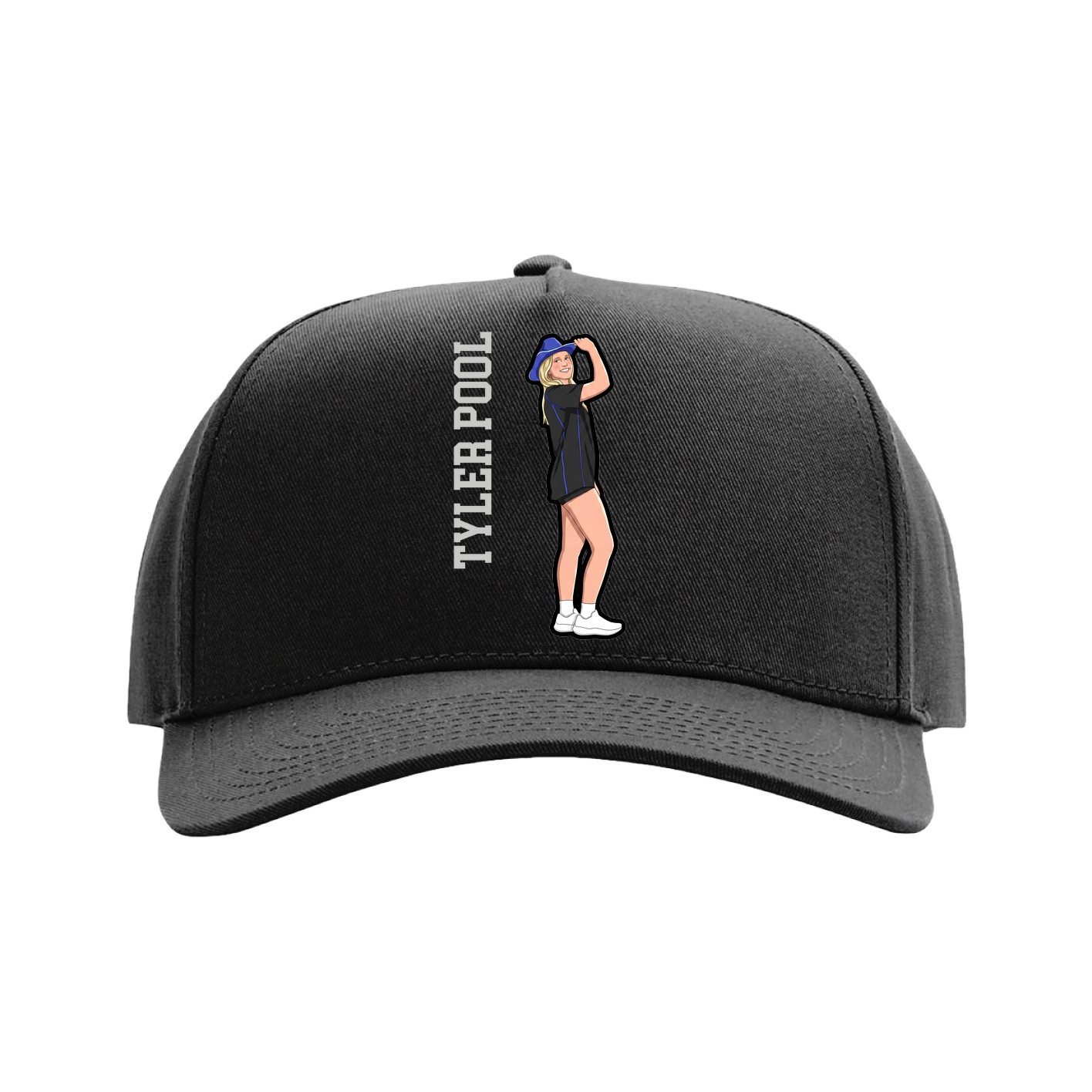 Full Fabric Five-Panel Champ Cap — Name Vertical in Black