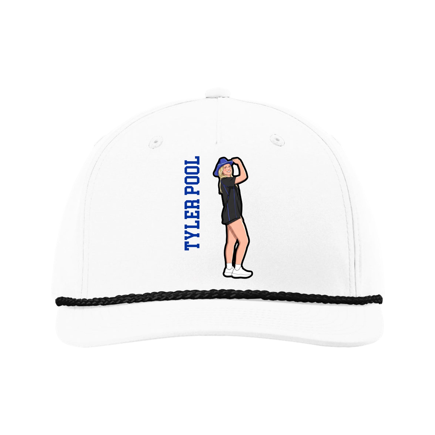 Five-Panel Classic Rope Cap — Name Vertical in White