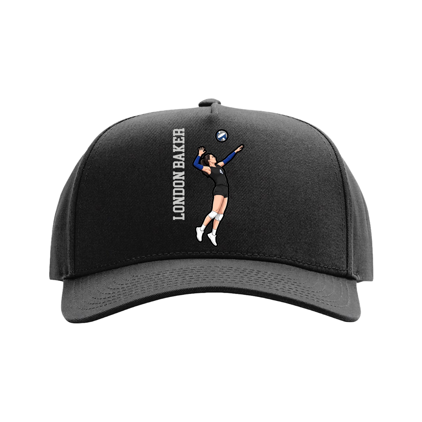 Full Fabric Five-Panel Champ Cap — Name Vertical in Black