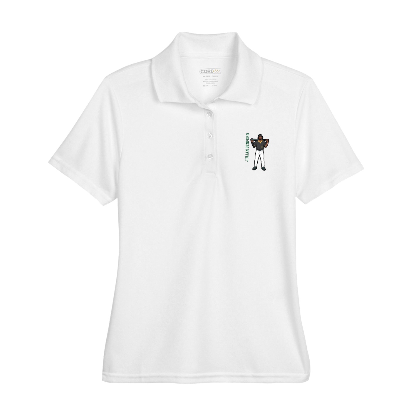 Womens Performance Polo — Name Vertical in White