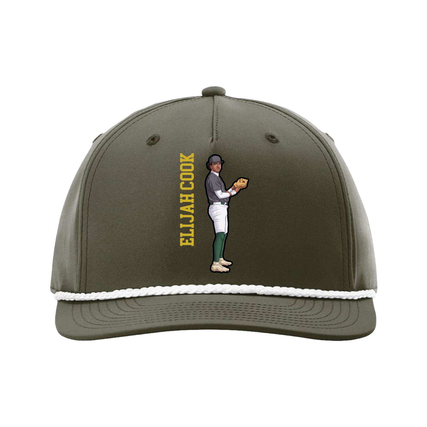 Five-Panel Classic Rope Cap — Name Vertical in Green