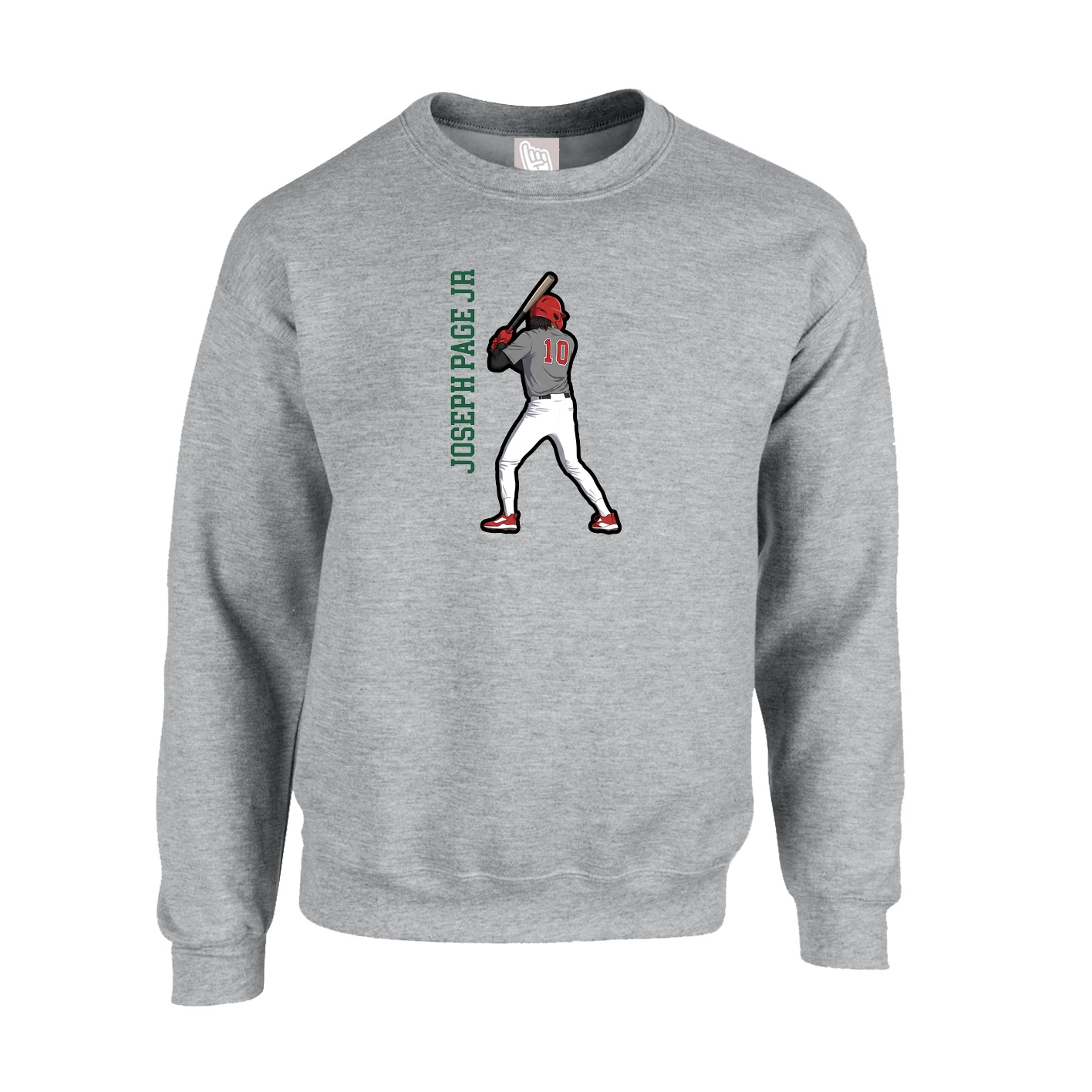 Fleece Crew — Name Vertical in Grey