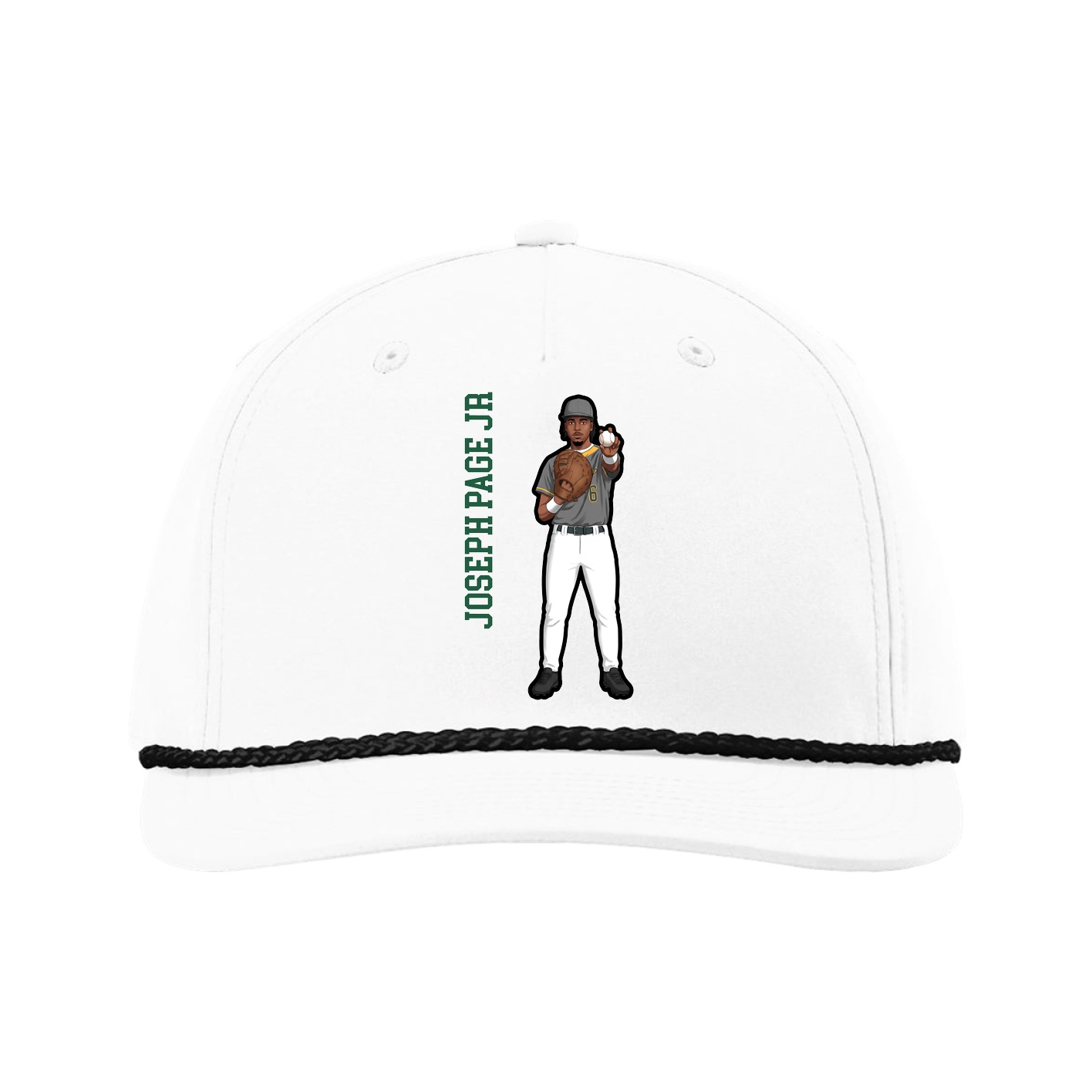Five-Panel Classic Rope Cap — Name Vertical in White