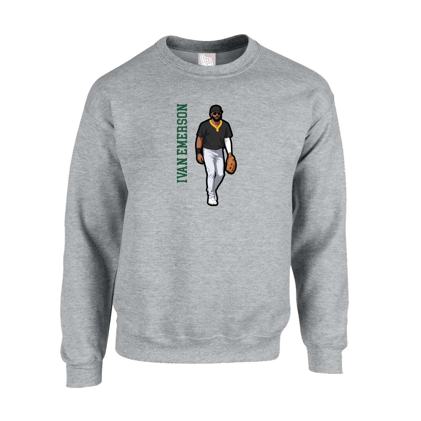 Fleece Crew — Name Vertical in Grey