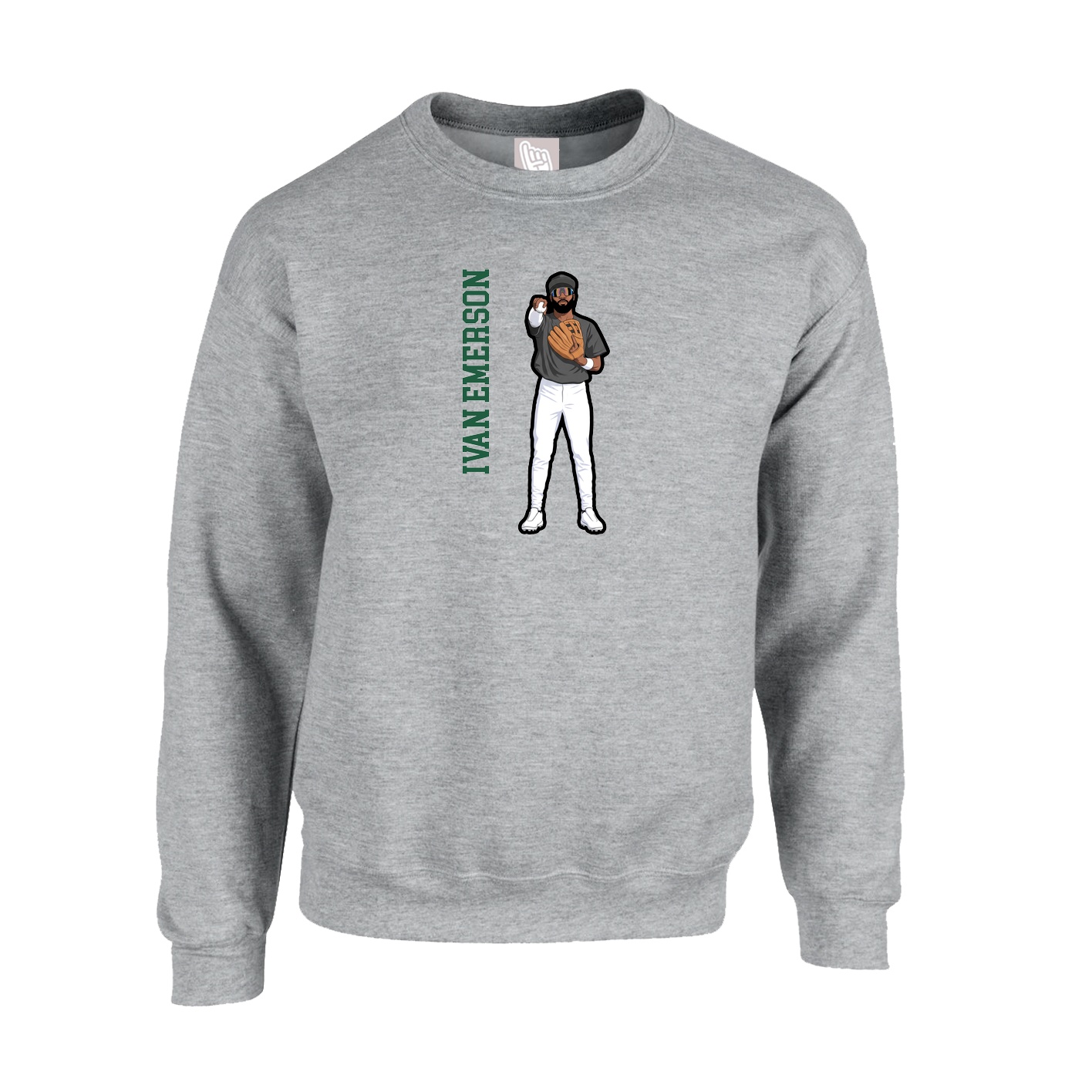 Fleece Crew — Name Vertical in Grey