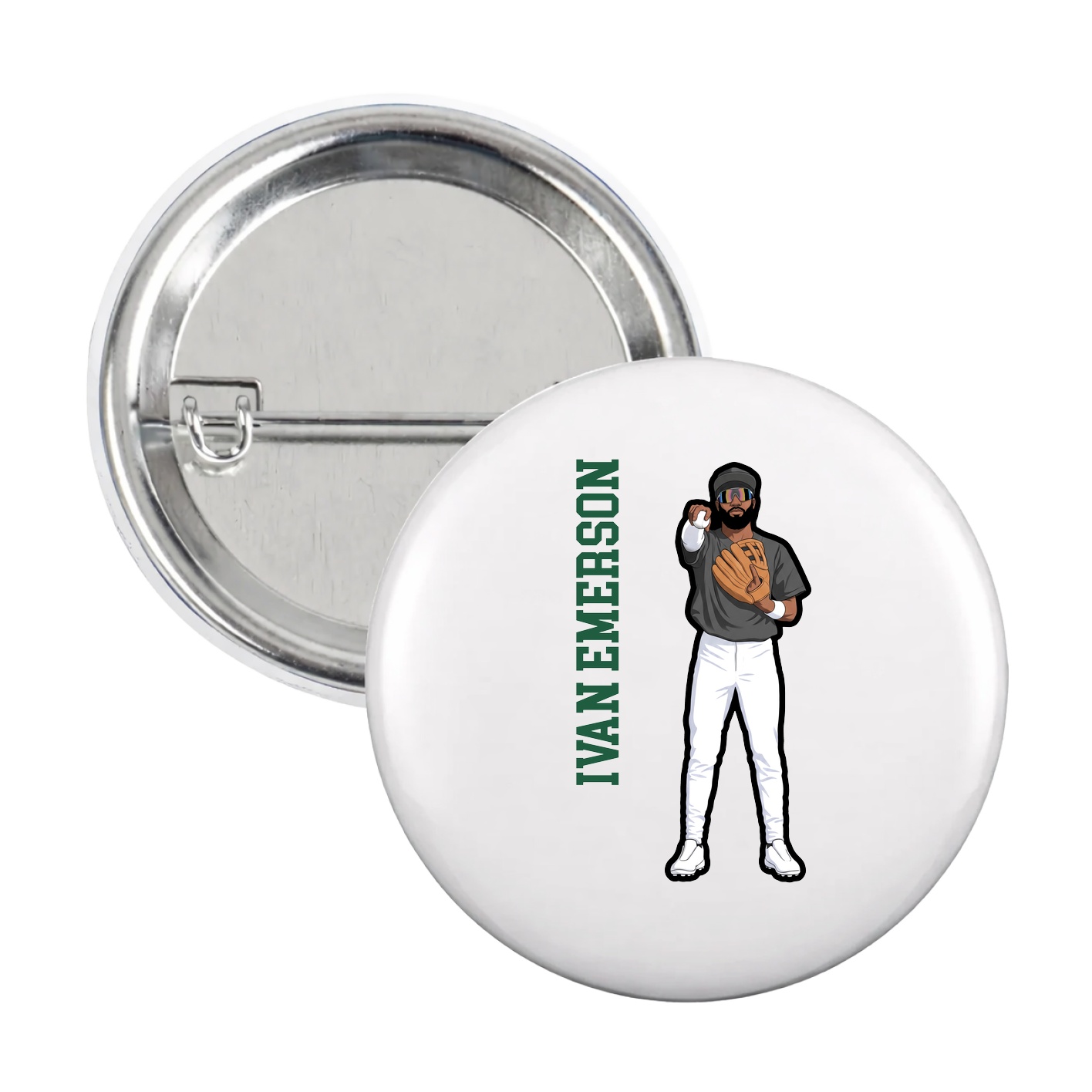 Game Day Button — Name Vertical in White