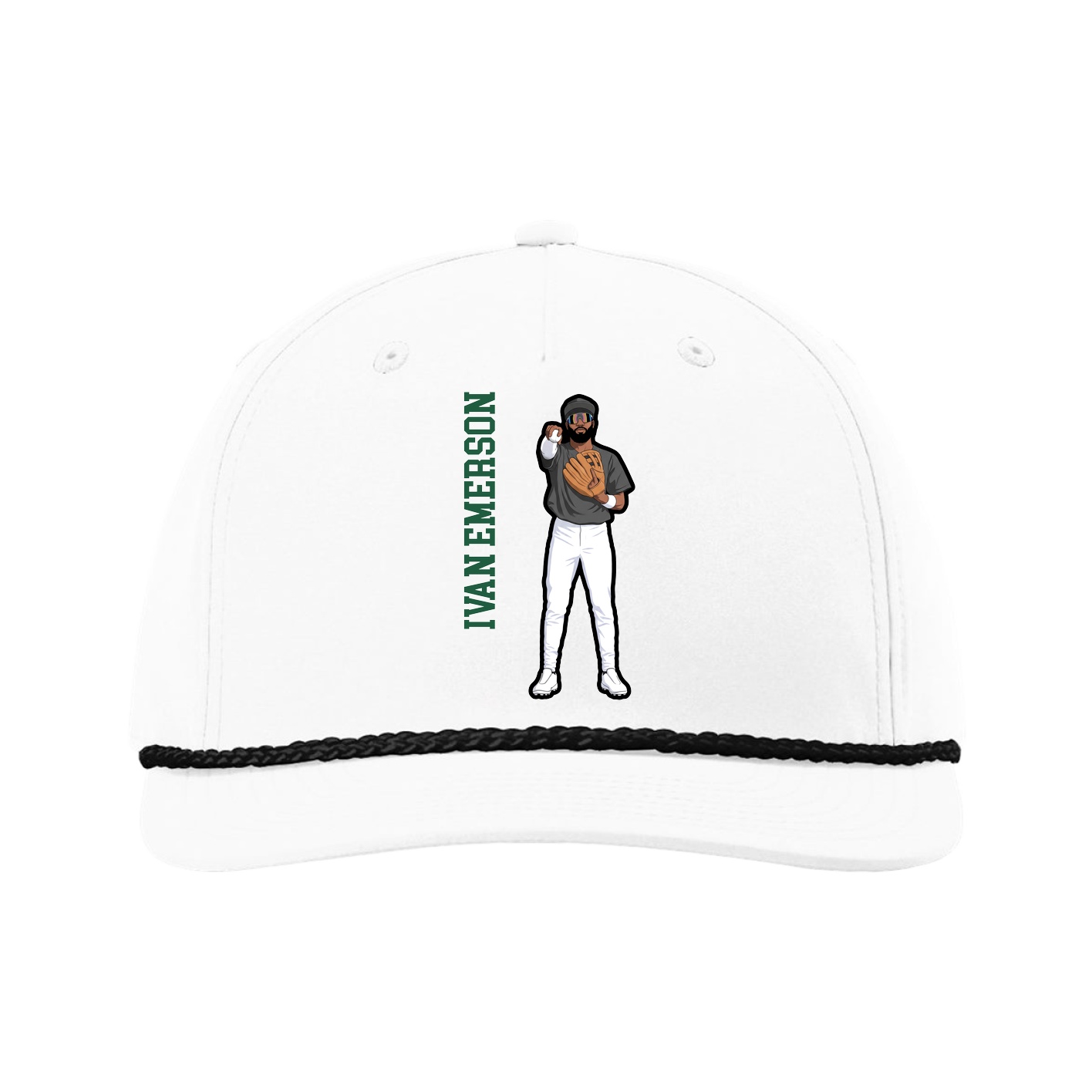 Five-Panel Classic Rope Cap — Name Vertical in White