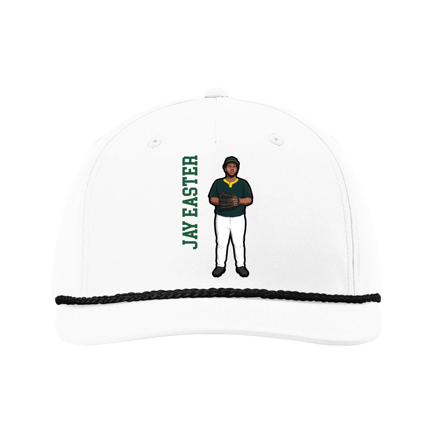 Five-Panel Classic Rope Cap — Name Vertical in White