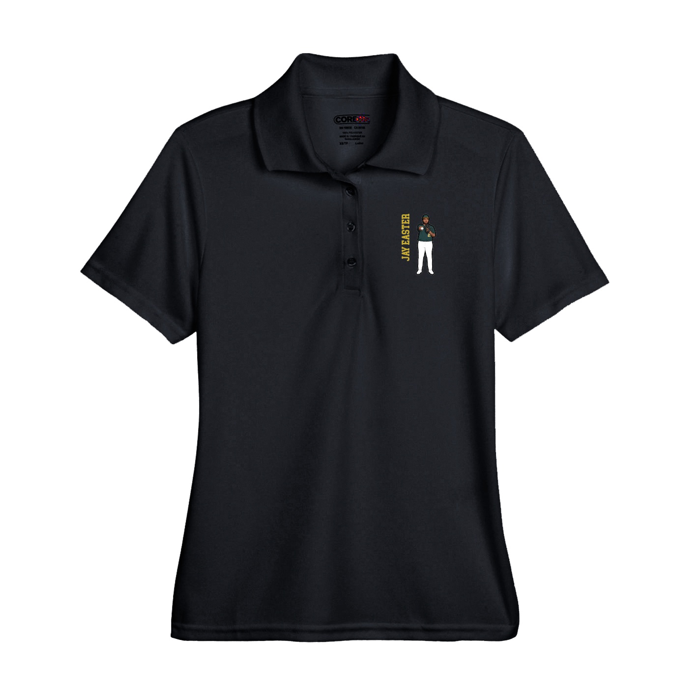 Performance Polo — Name Vertical in Black