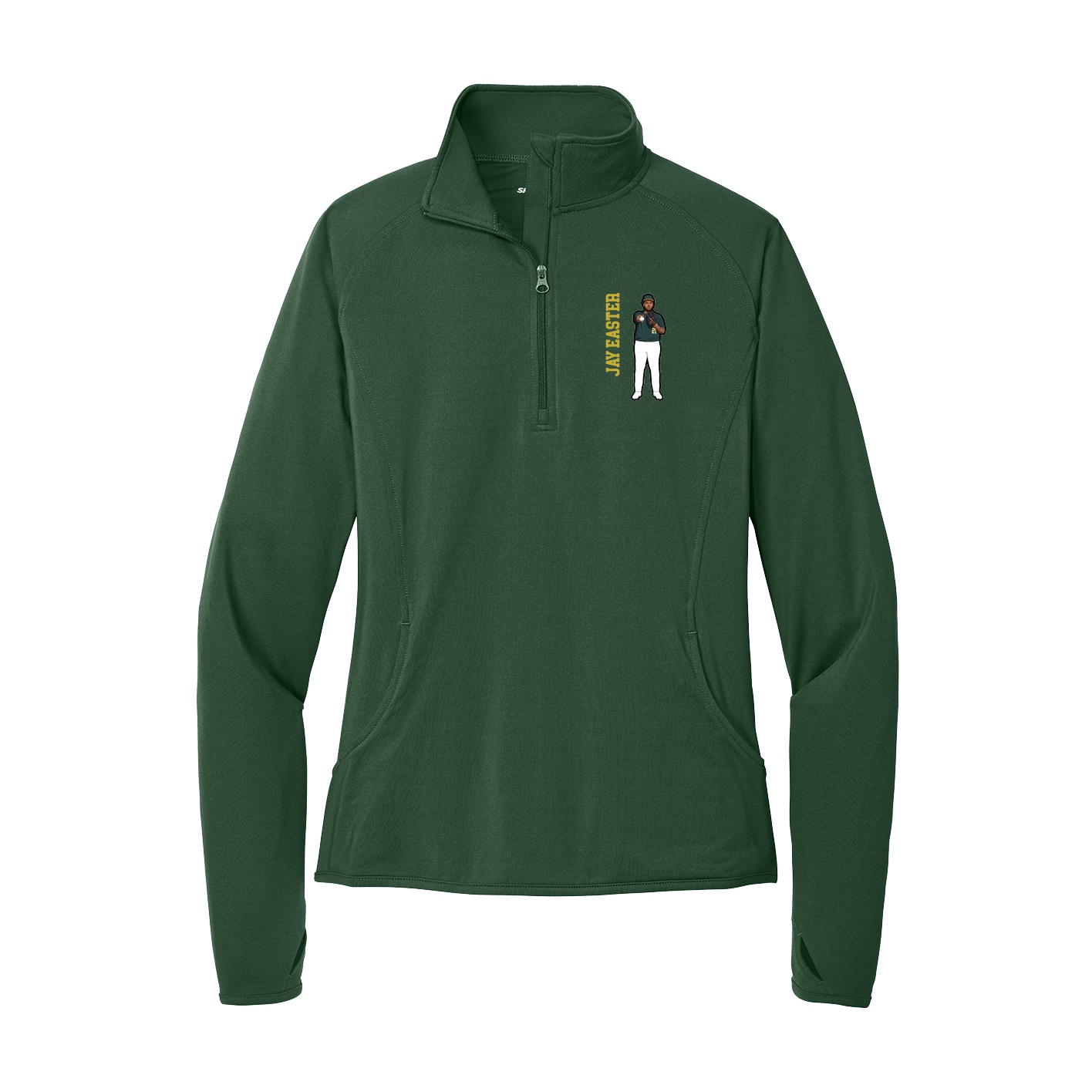 Women's Q-Zip Pullover — Name Vertical in Green