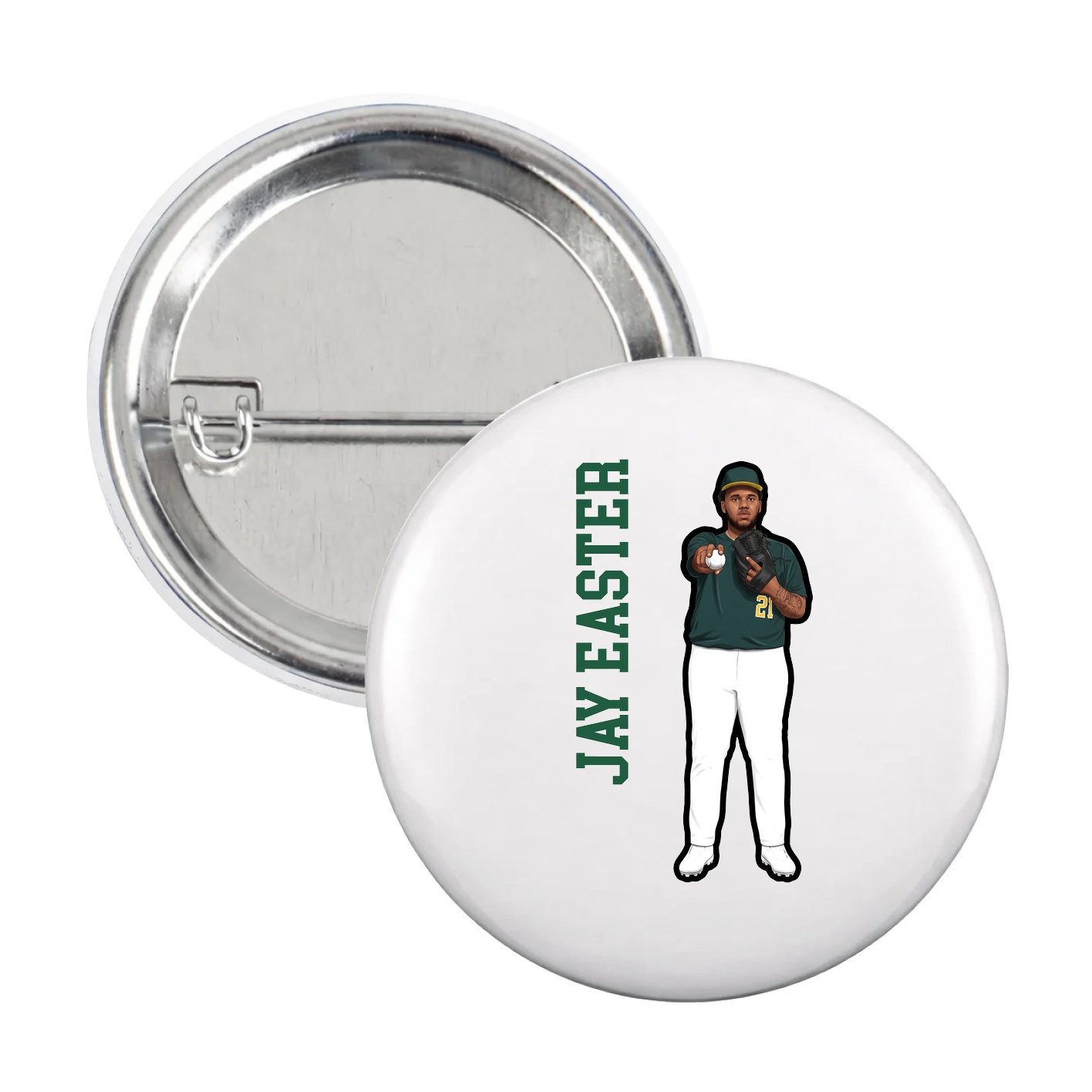 Game Day Button — Name Vertical in White