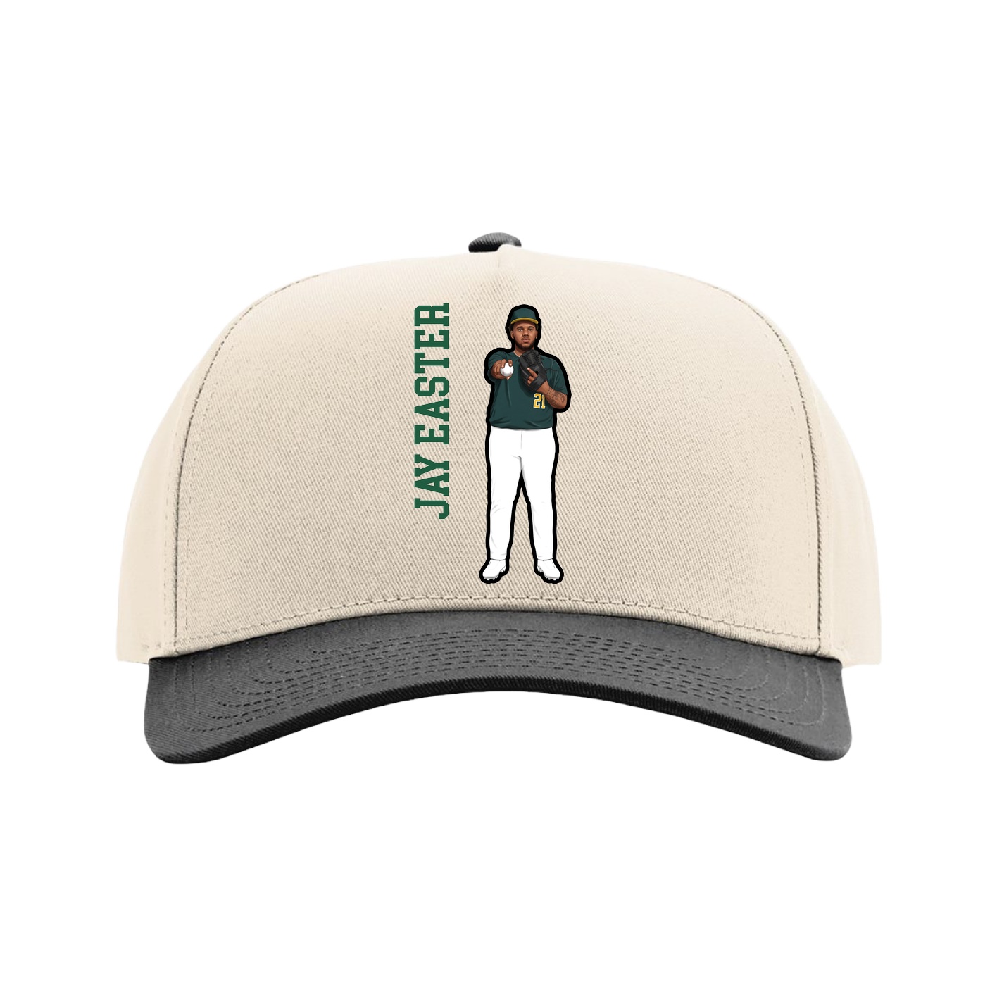 Full Fabric Five-Panel Champ Cap — Name Vertical in Cream/Black