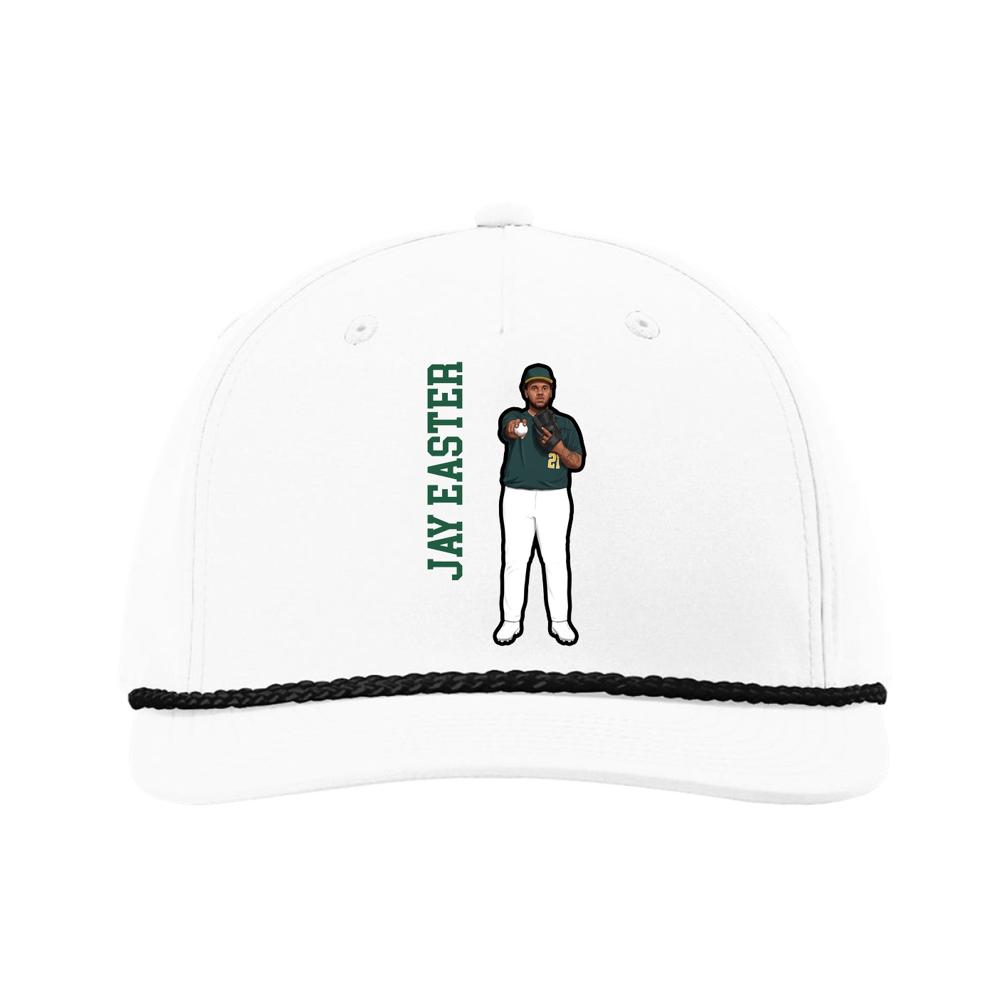 Five-Panel Classic Rope Cap — Name Vertical in White