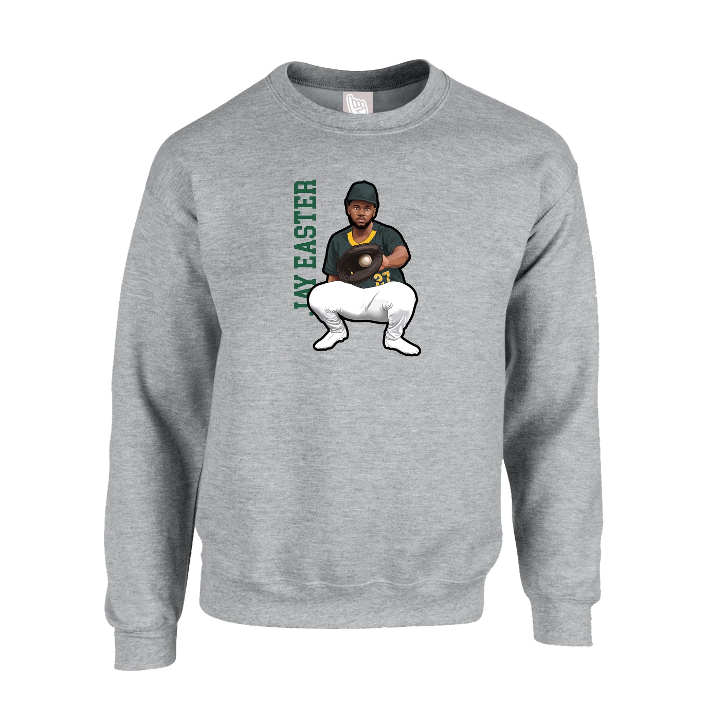 Fleece Crew — Name Vertical in Grey