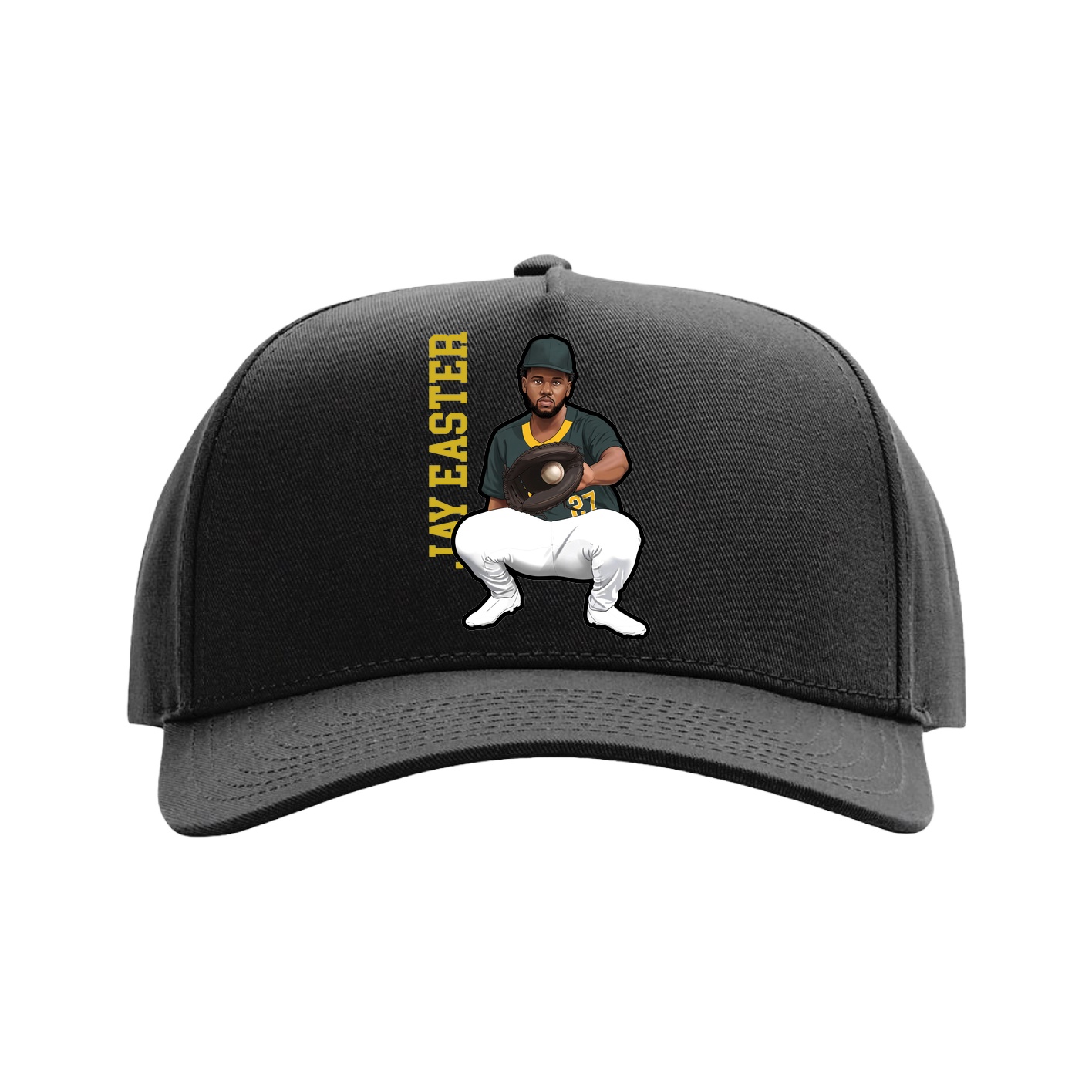 Full Fabric Five-Panel Champ Cap — Name Vertical in Black
