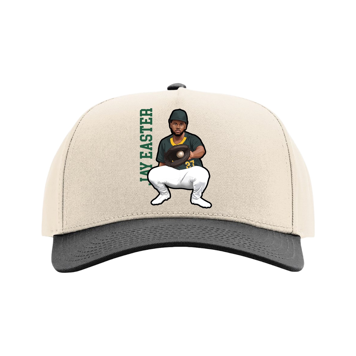 Full Fabric Five-Panel Champ Cap — Name Vertical in Cream/Black