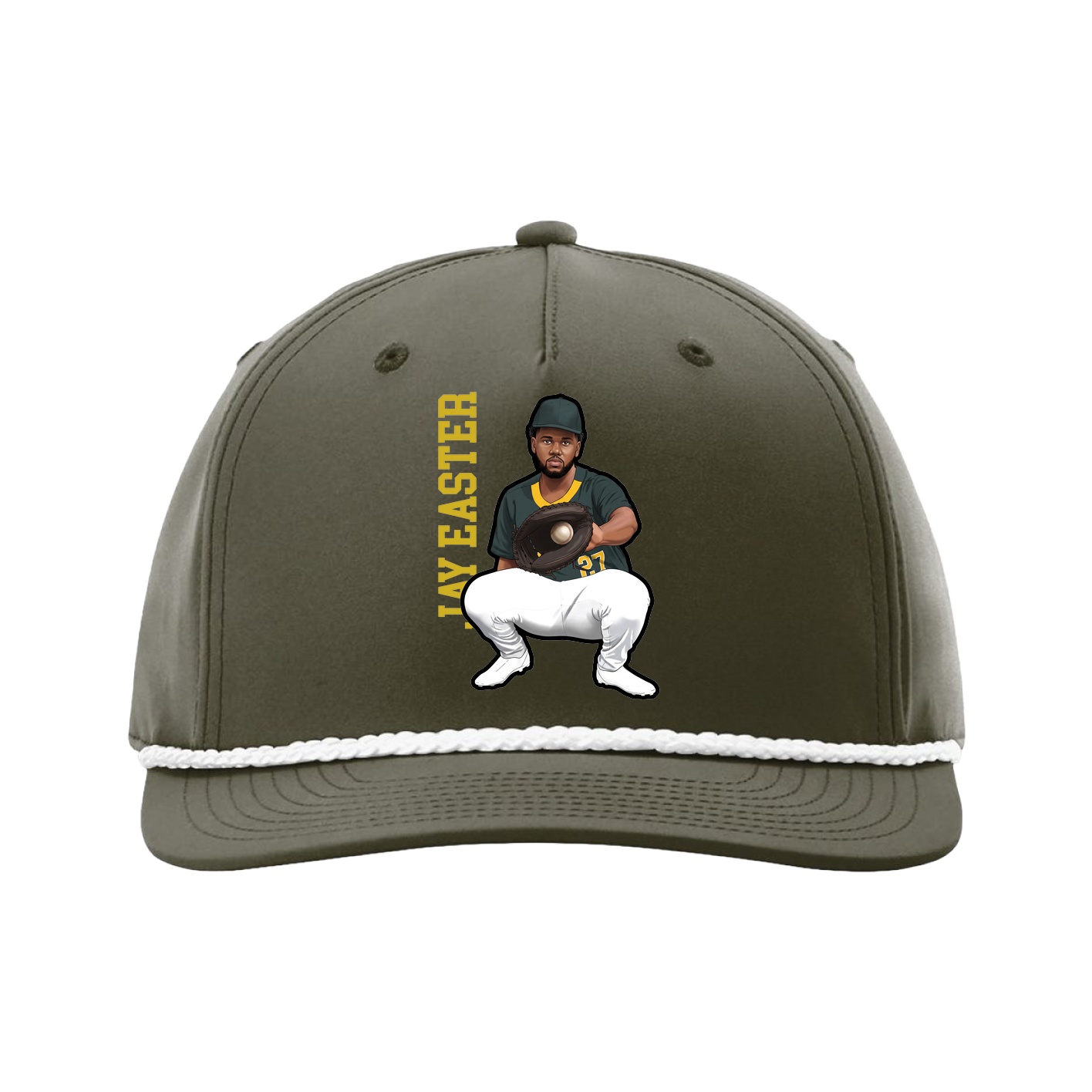 Five-Panel Classic Rope Cap — Name Vertical in Green
