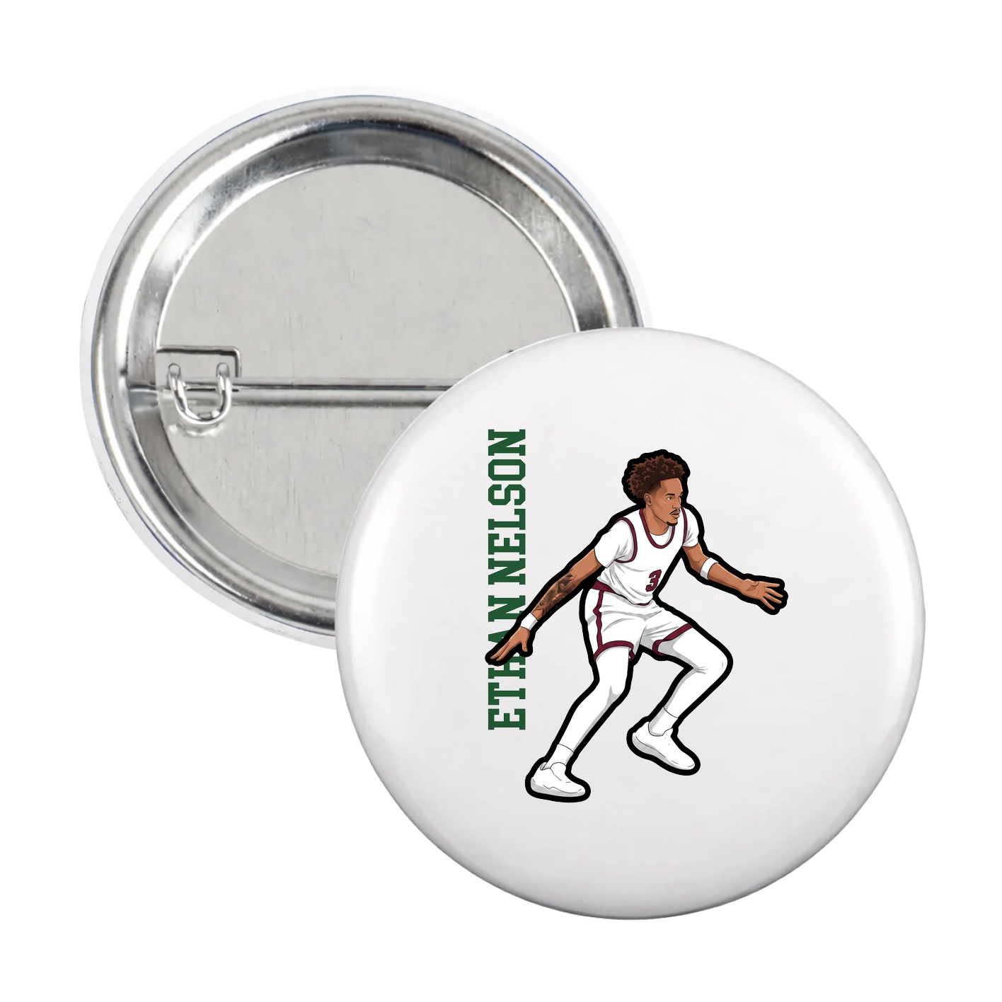 Game Day Button — Name Vertical in White