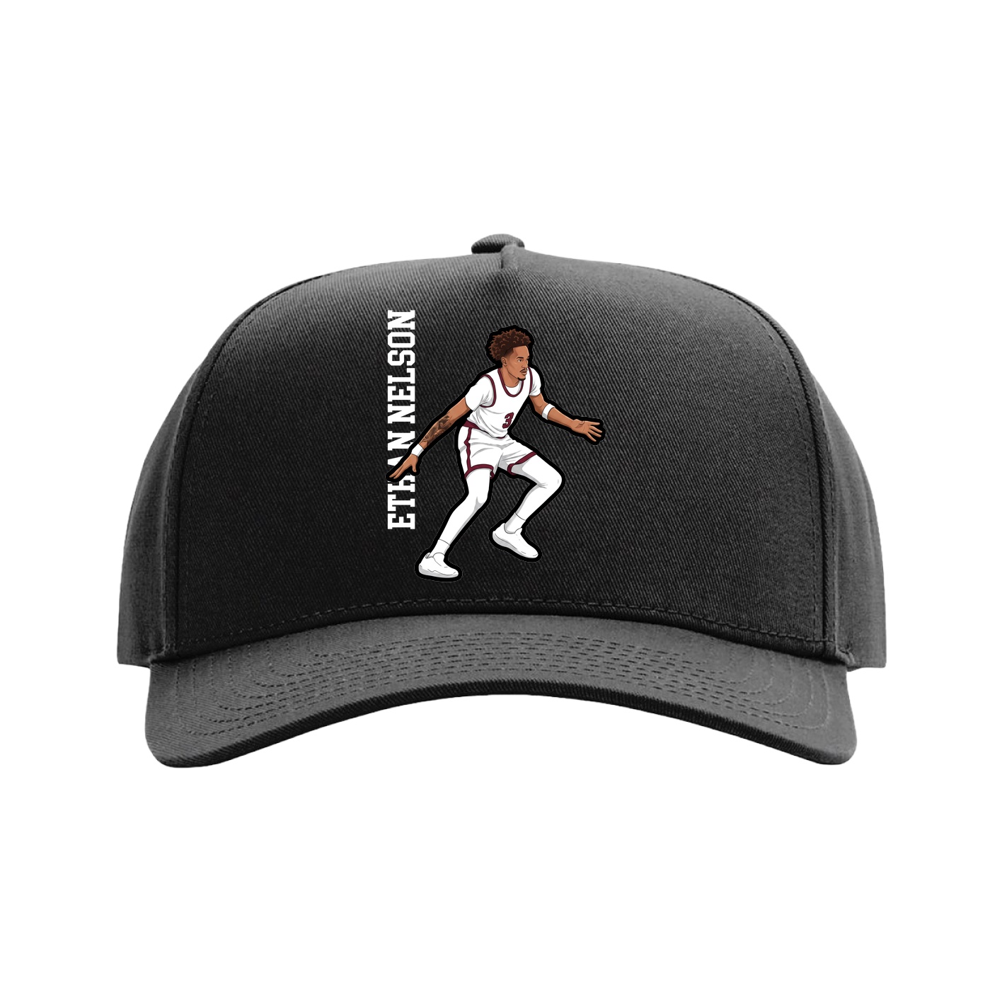 Full Fabric Five-Panel Champ Cap — Name Vertical in Black