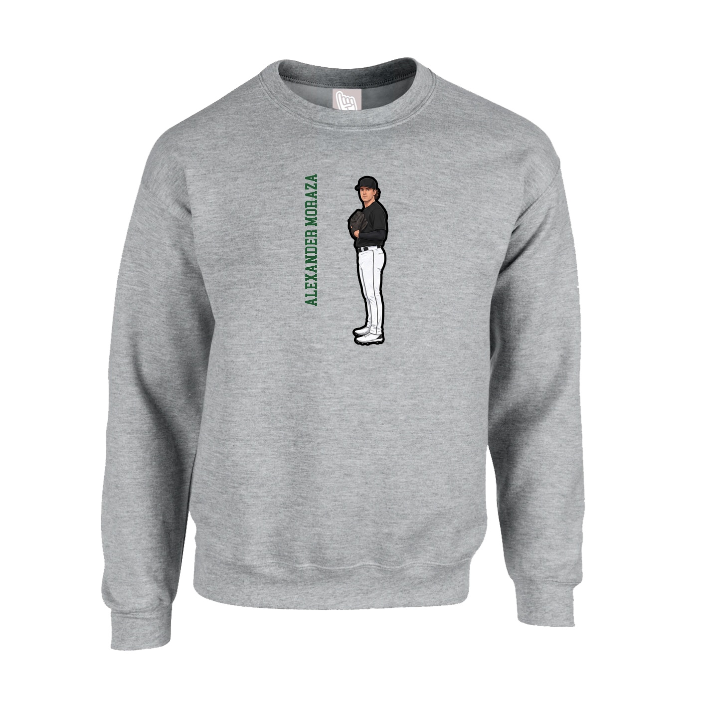 Fleece Crew — Name Vertical in Grey