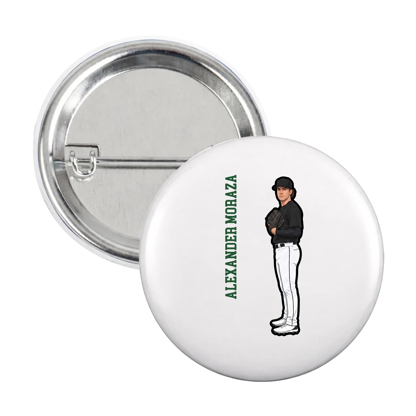Game Day Button — Name Vertical in White