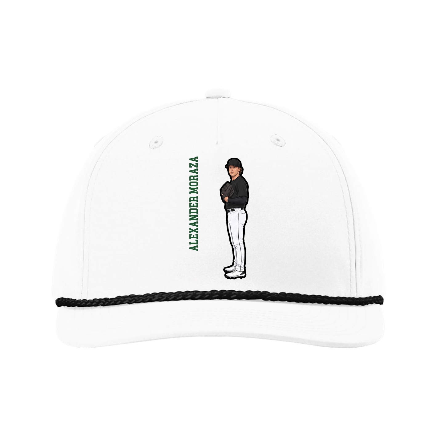 Five-Panel Classic Rope Cap — Name Vertical in White