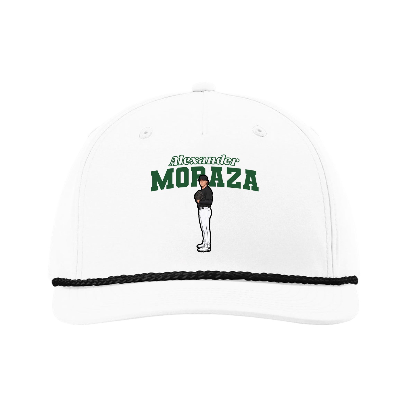 Five-Panel Classic Rope Cap — Name Arch in White